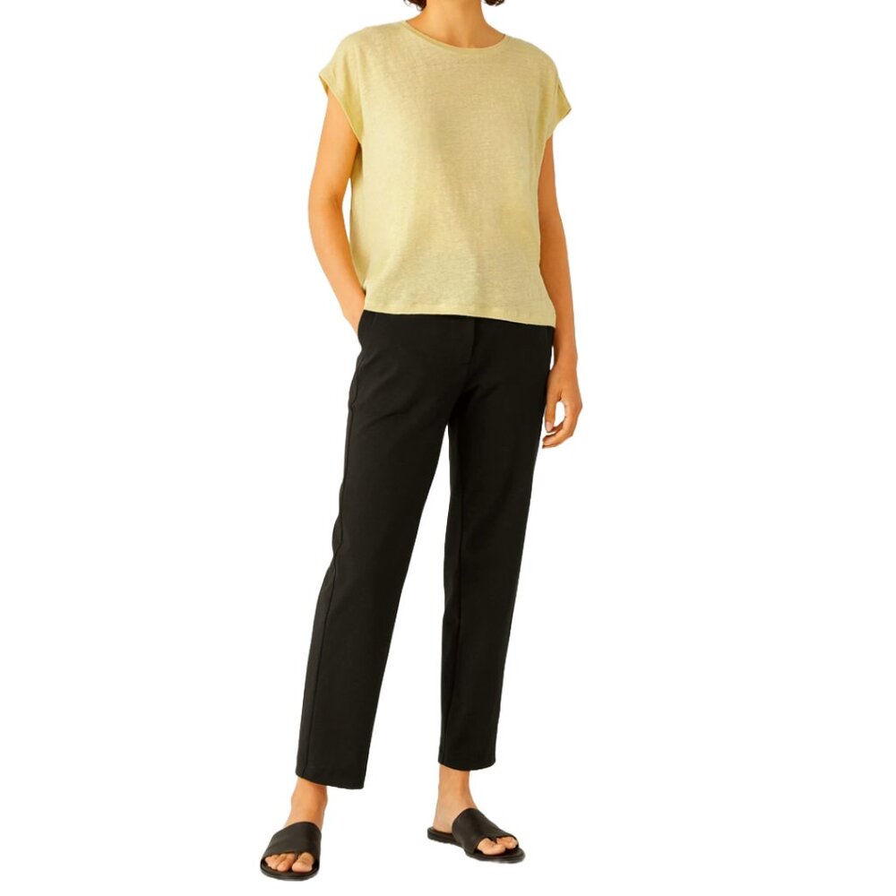 Eileen Fisher Yellow‎ Organic Linen Square Top Minimalist Quiet Luxury Coastal